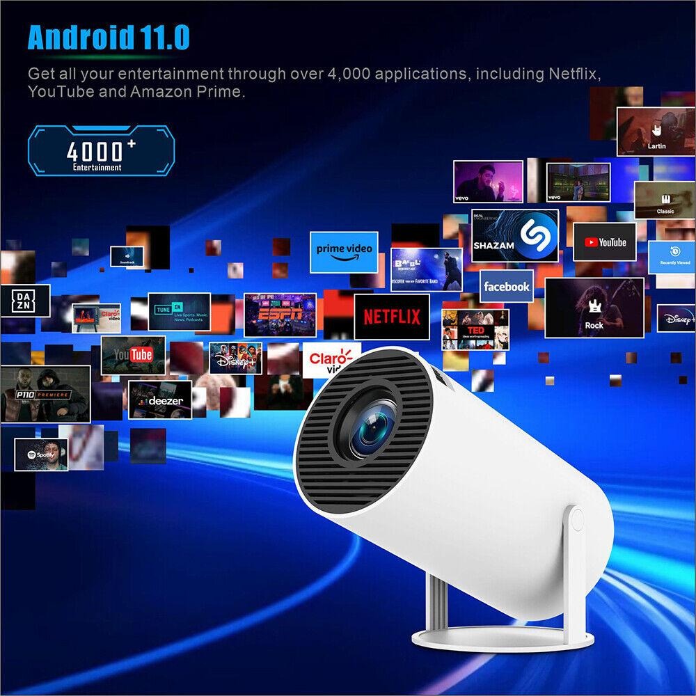 White security camera with streaming applications on a blue background