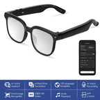 Black smart glasses with a remote control on a white background