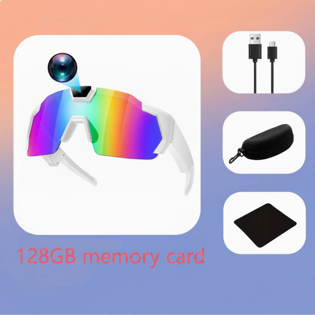 Colorful sunglasses with accessories on a gradient background