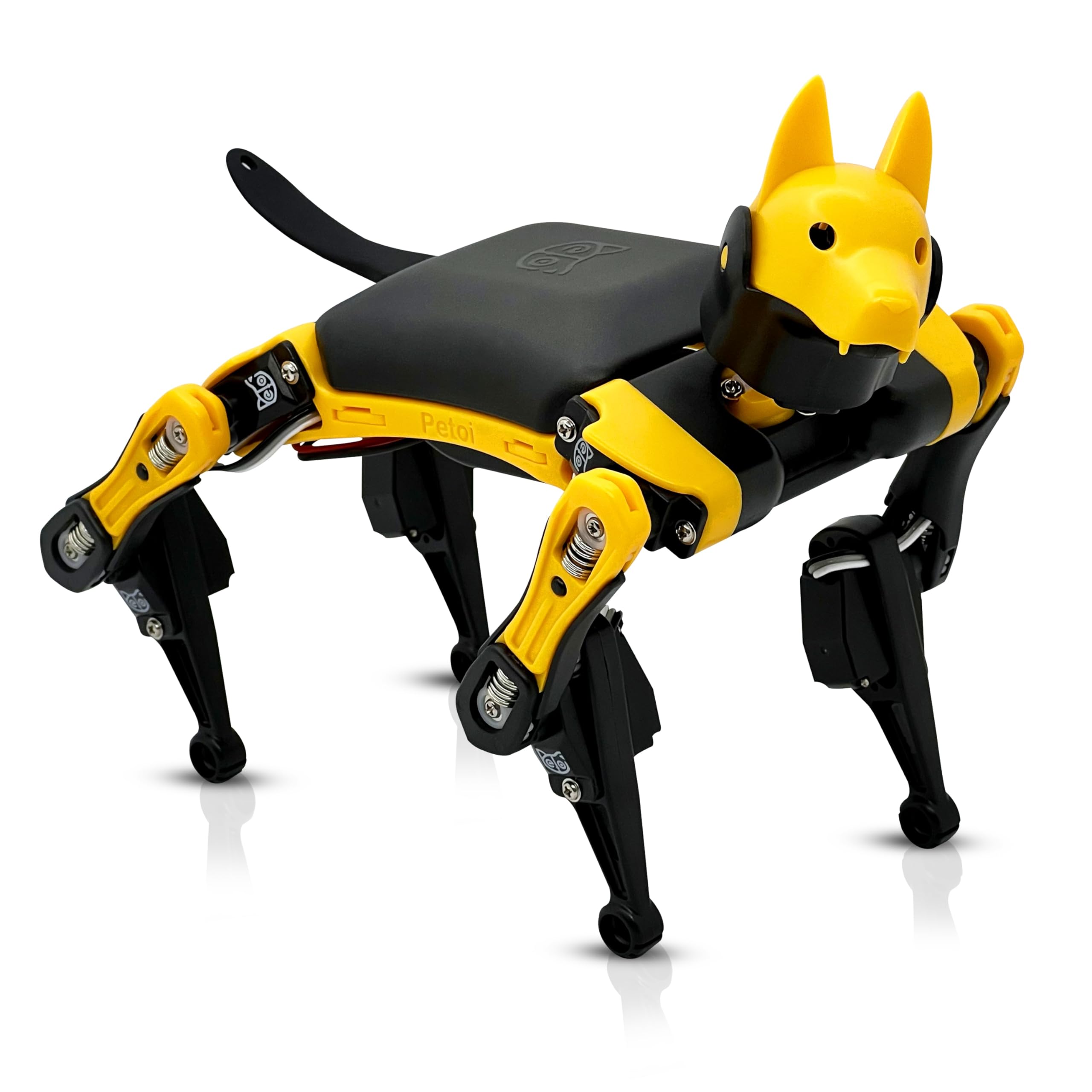 Yellow and black robot dog on a white background