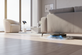 Black and gold round robot vacuum cleaner on a white background