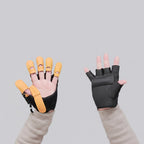Hand mirror function with gloves on a gray background