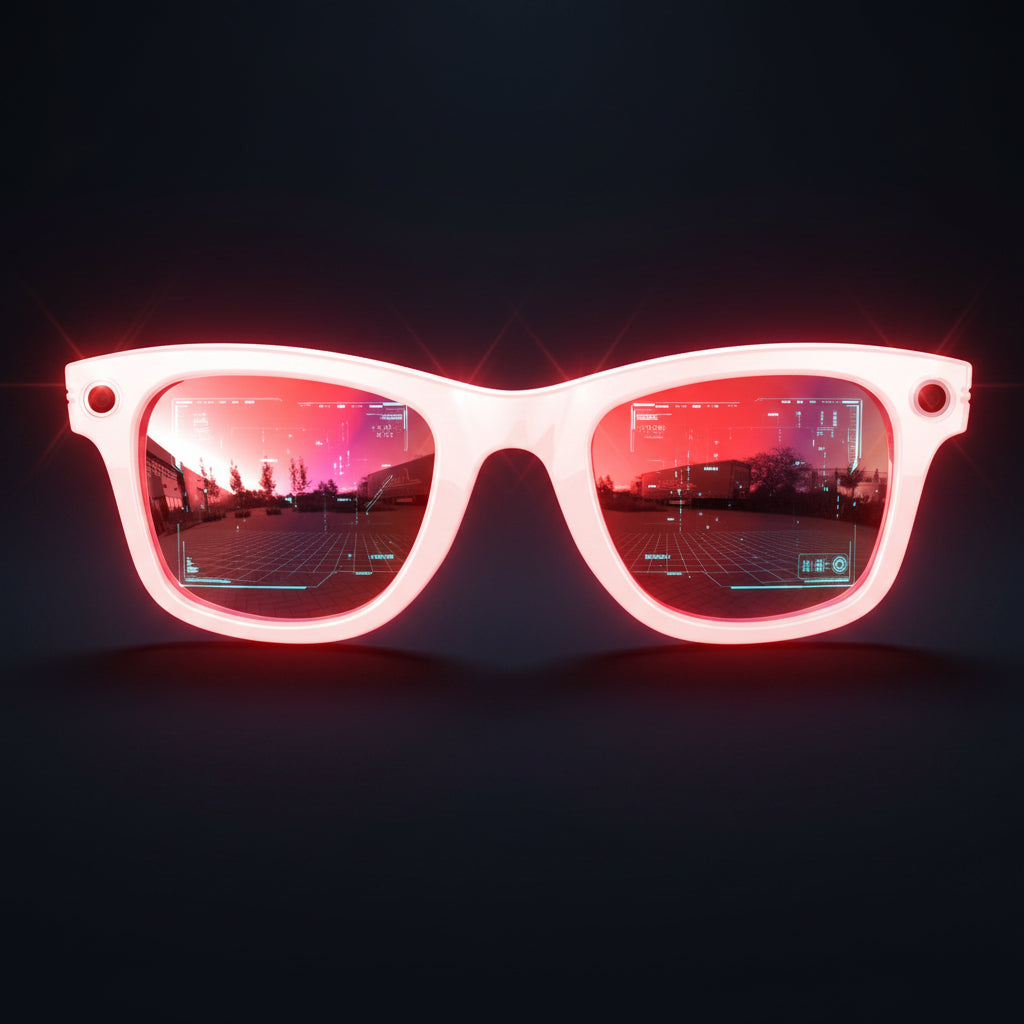 White-framed sunglasses with red-tinted lenses on a white background