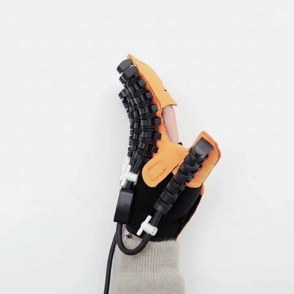 Glove with black and orange design on a white background