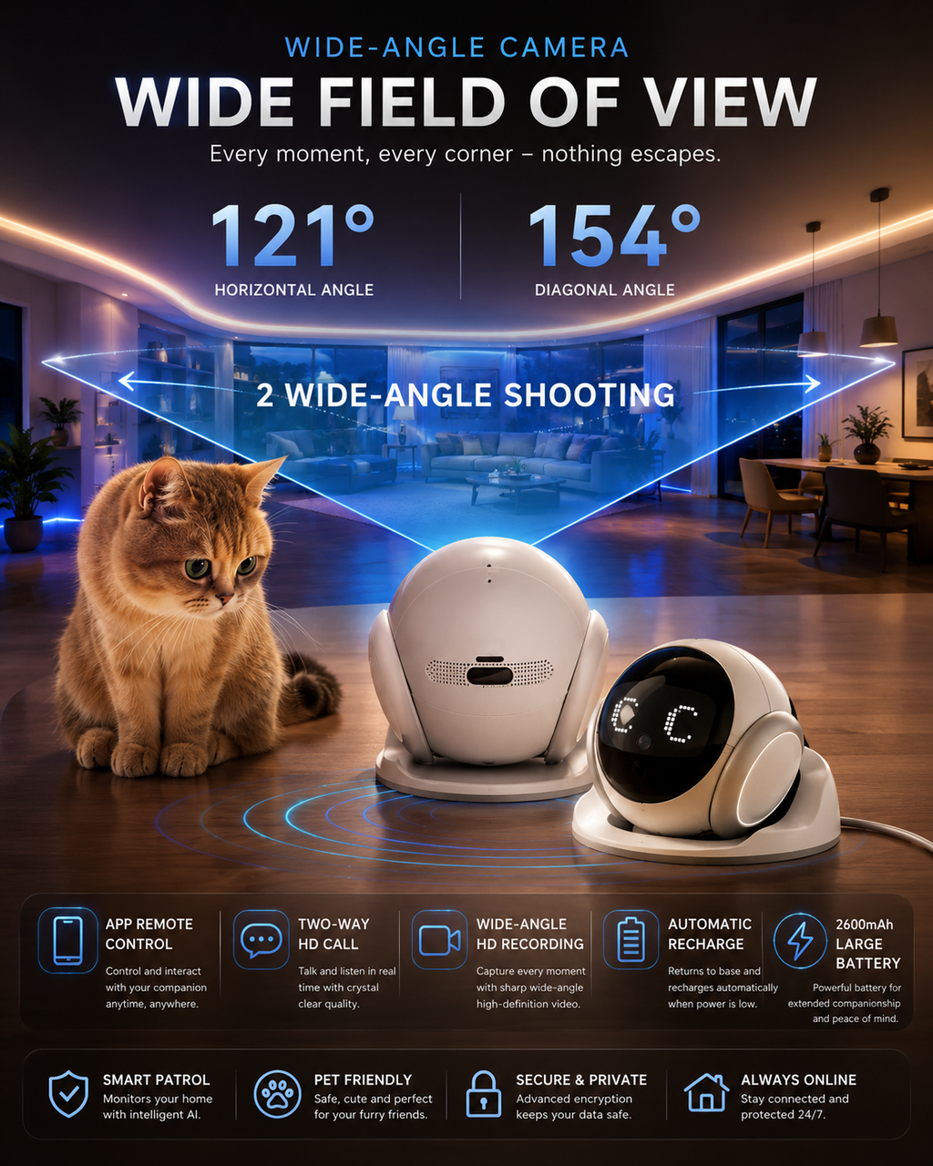 AI Pet Camera Robot – Smart Home Monitoring for Dogs & Cats