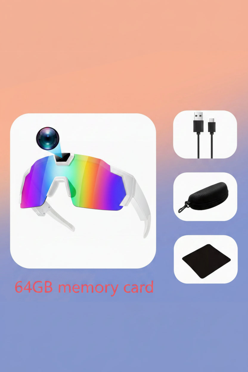 Colorful sunglasses with accessories on a gradient background