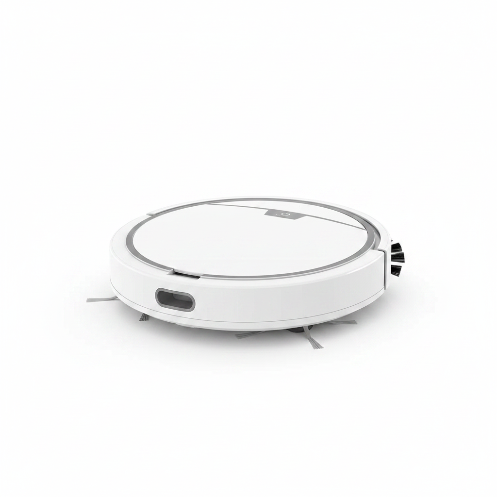 Round robotic vacuum cleaner on a white background