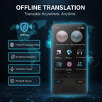Smart device with offline translation features on a black background