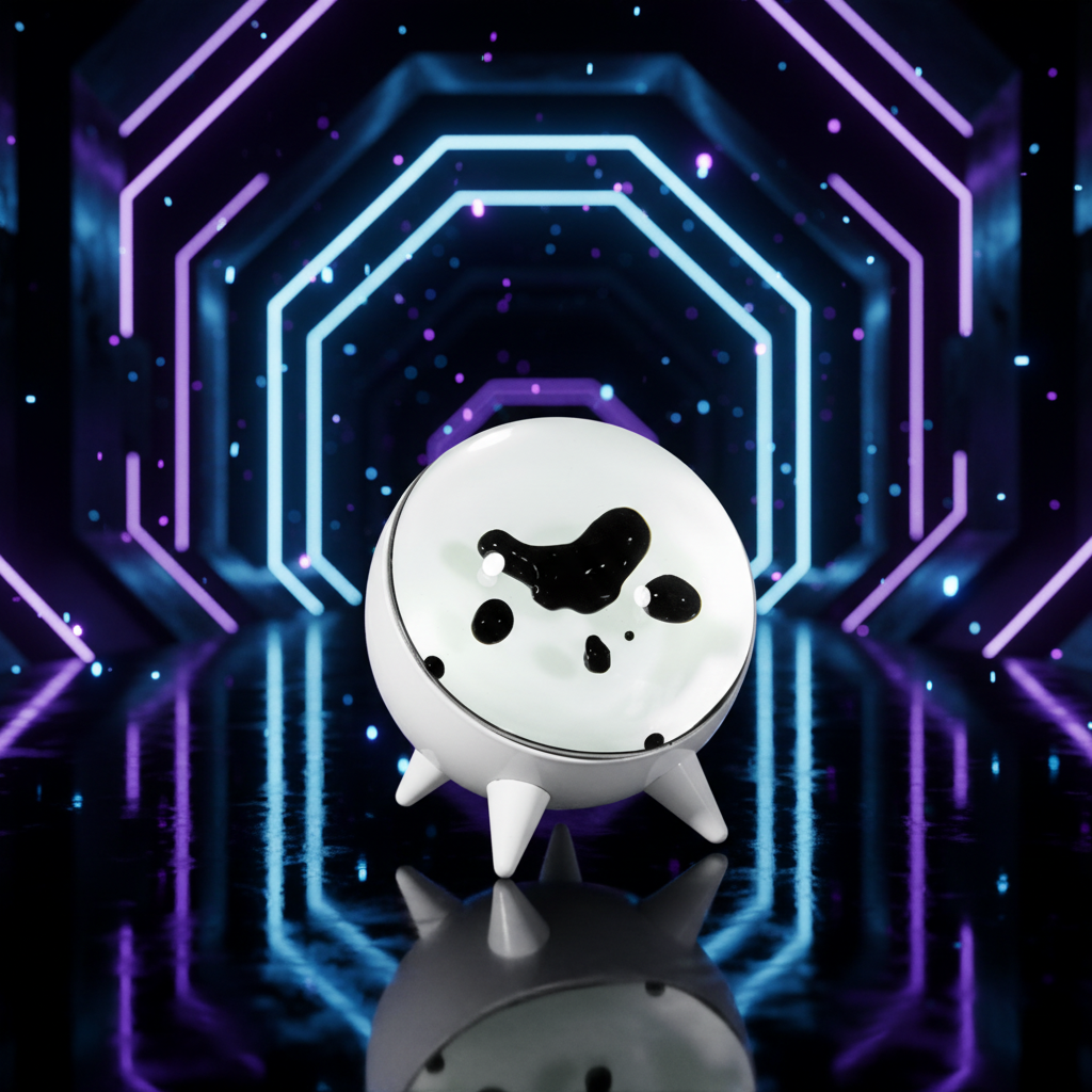 White decorative object with black spots on a white background