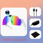 Colorful sunglasses with accessories on a gradient background