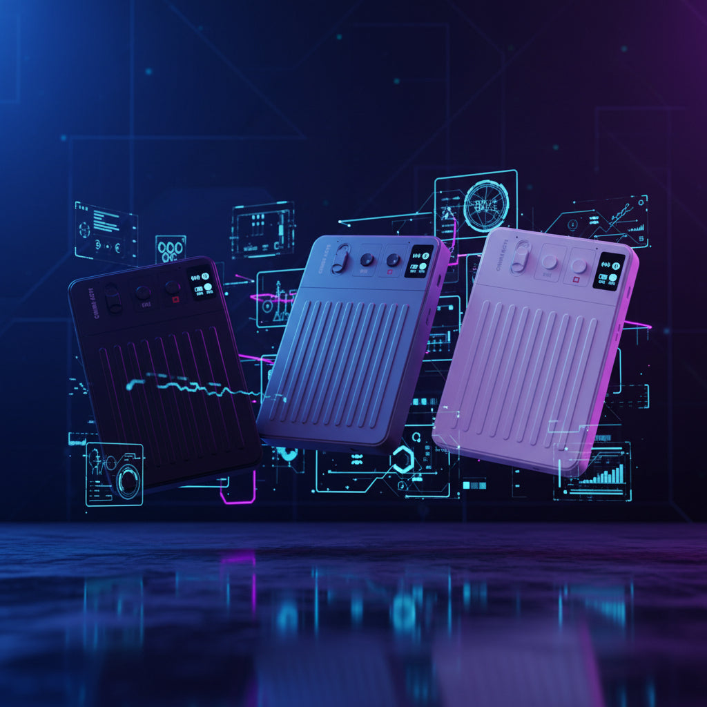 Three views of a smartphone case on a white background